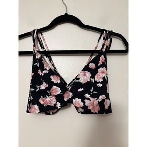 PINK Victoria's Secret Floral Bralette Black Pink Multi-Strap Caged Back Large